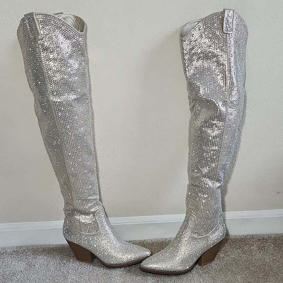 SHEIN Shoes - SHEIN Shimmering Silver Over-the-Knee Boots